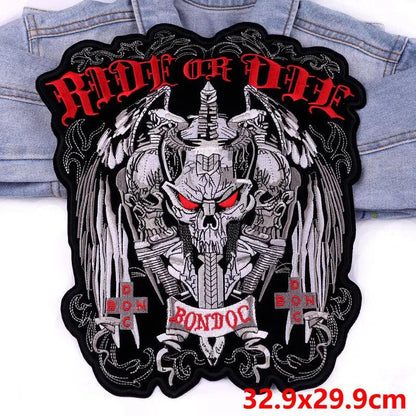 LAND FREE BRAVE Patch Large Back Embroidered Patches Motorcycle Biker Sewing Patch Iron On Patches For Clothing Jacket Jeans DIY - petguardiansupplies