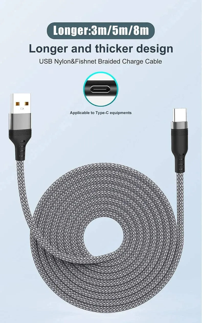 USB Type C Extended 5-Meter USB C 6A Super- Charging Cable Suitable For Huawei,Xiaomi,Vivo,OnePlus, And Leeco Phone Data Cable - petguardiansupplies