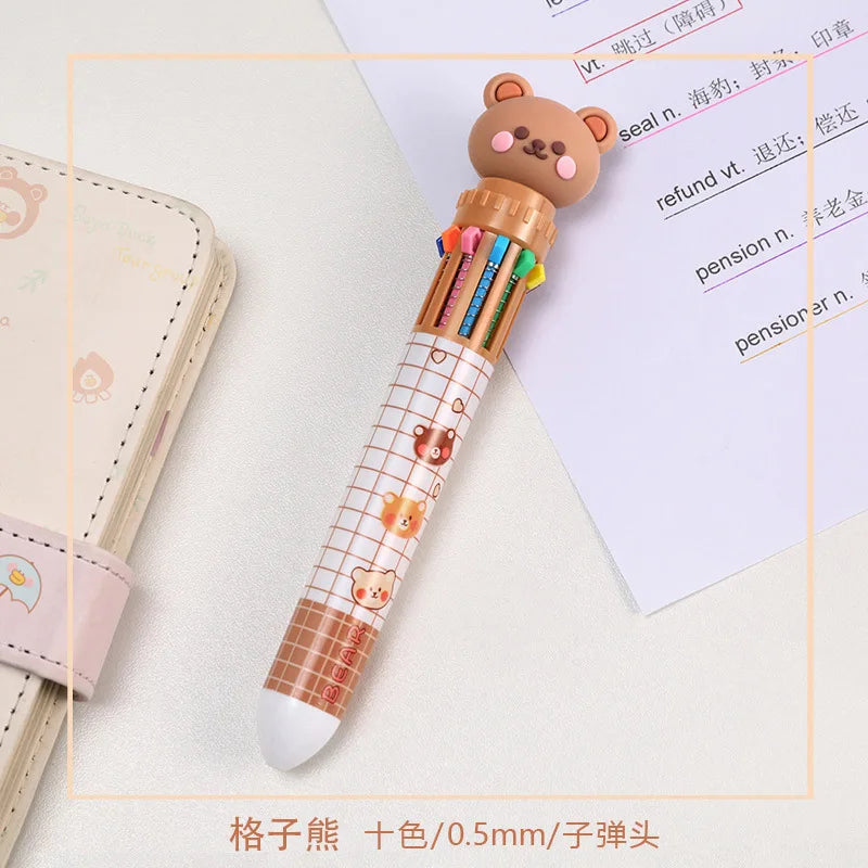 10 Colors Ballpoint Pen Cartoon Bear 0.5mm Colorful Ink Gel Pens Silicone Kawaii Pens School Office Supplies Korean Stationery - petguardiansupplies