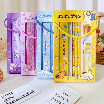 Sanrio Hello Kitty 8PCS Stationery Set Pencils Erasers Rulers Cartoon Cinnamoroll Melody Kuromi School Students Supplies Gifts - petguardiansupplies