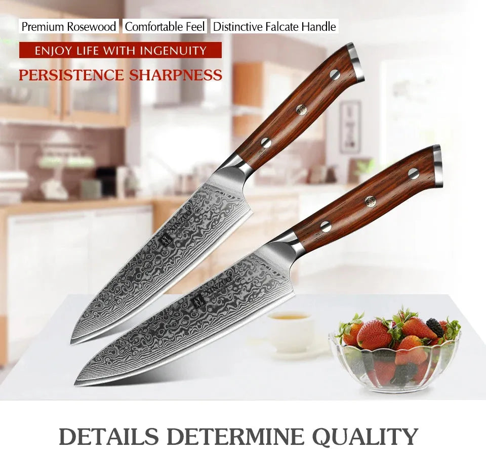 XINZUO 5'' Inch Utility Knives Japanese Damascus Steel Kitchen Knife Rosewood Handle Top Selling Small Knife Fruit Cook Knives - petguardiansupplies