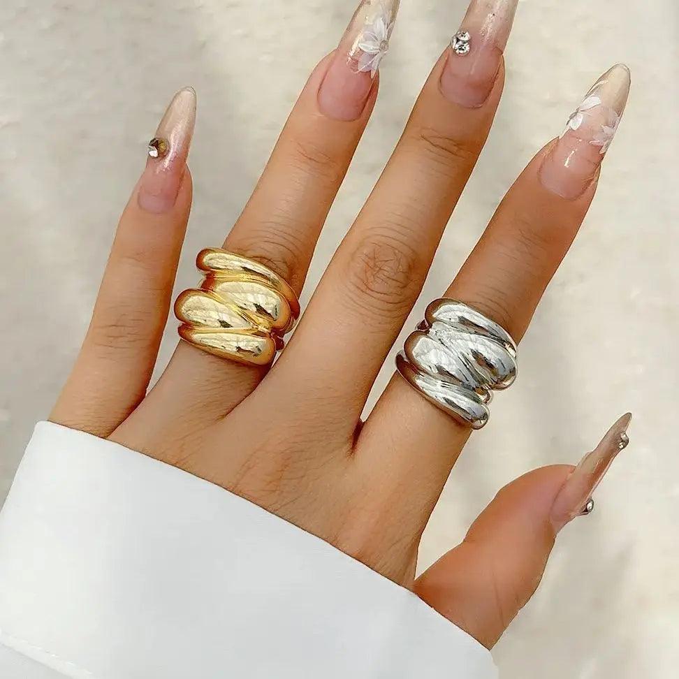 Punk Trend Irregular Geometric Multilayer Intersect Ring for Women Personalized Gold Color Thick Finger Ring Fashion Jewelry New - petguardiansupplies