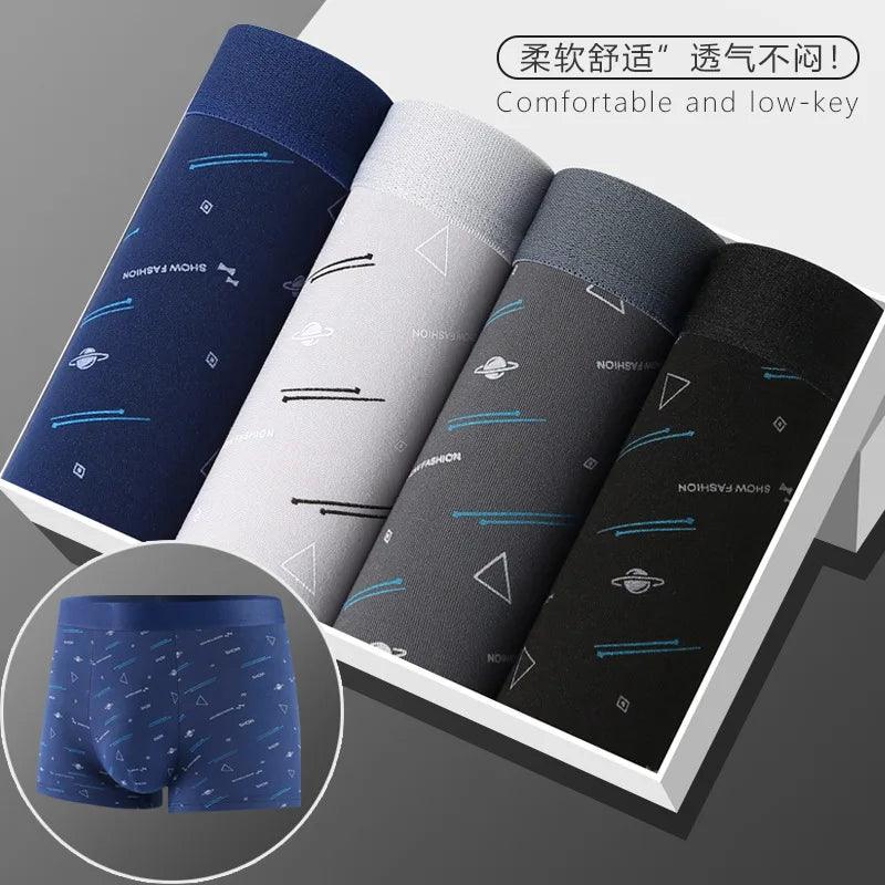 4Pcs Men's Boxer Line Printed Underpants U Convex Panties Sexy Underwear Antibacterial Breathable plus Size Men's Underwear - petguardiansupplies