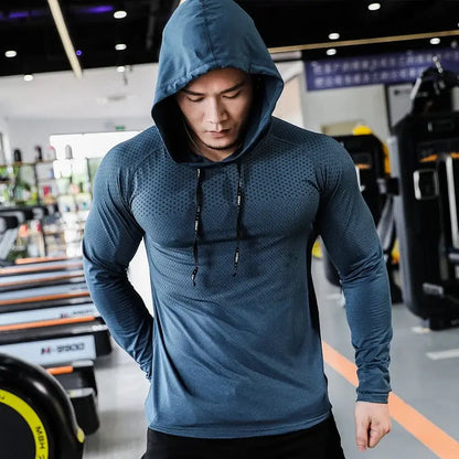 Mens Fitness Tracksuit Running Sport Hoodie Gym Joggers Hooded Outdoor Workout Shirts Tops Clothing Muscle Training Sweatshirt - petguardiansupplies