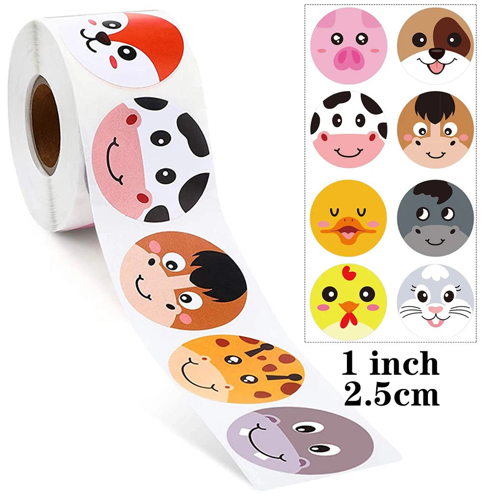 100-500 Pcs 1inch 2.5cm Sea Animal Stickers Roll Children's Toys Praise Reward Student Work Label Stationery Gift Sticker - petguardiansupplies