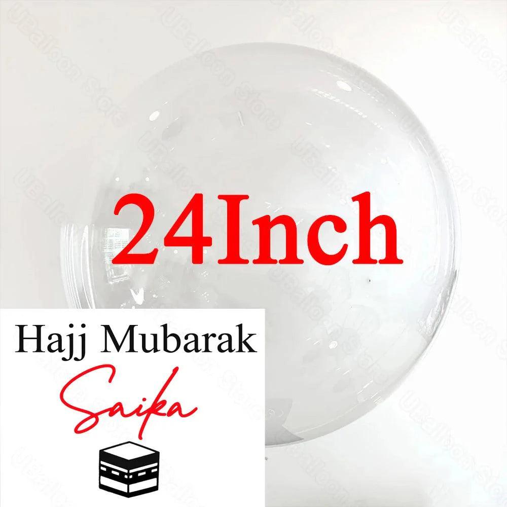 Custom Hajj Mubarak Balloons Vinyl Sticker 24/36Inch Personalized Kaaba Umrah Mubarak Clear Balloons for Eid Mubarak Decoration - petguardiansupplies