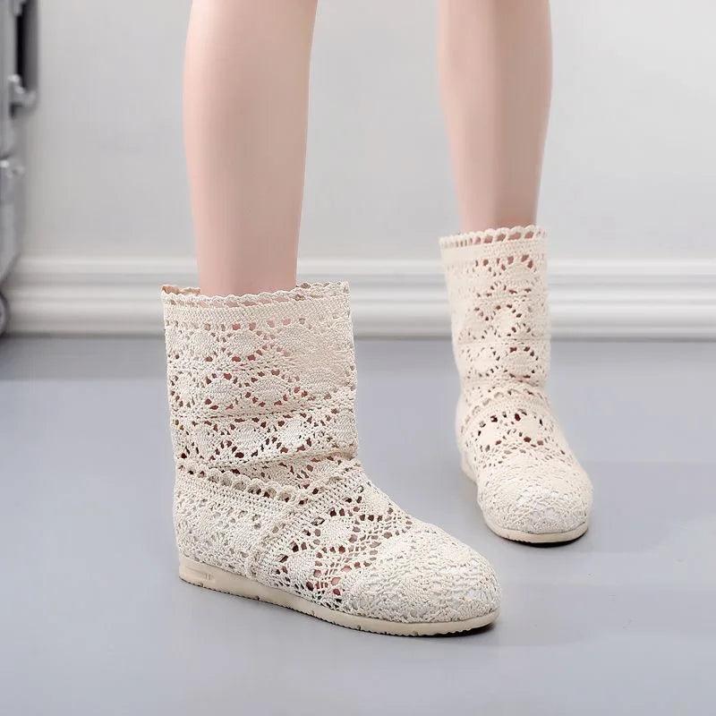 Summer Shoes Breathable Mesh Summer Boots Women Flat Heel Ankle Botas Womens Boots Fashion Cut-Outs Brand ZH262 - petguardiansupplies