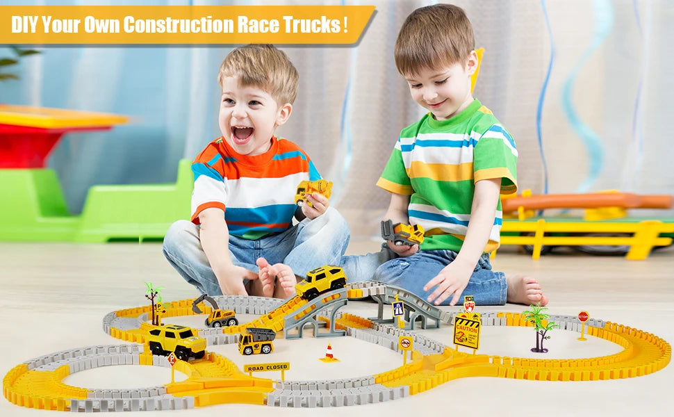 260 PCS Construction Race Tracks for Kids Toys, 2 Electric Cars, 4 Construction Cars, 1 Map & Flexible DIY Track Set for 3+ kids - petguardiansupplies