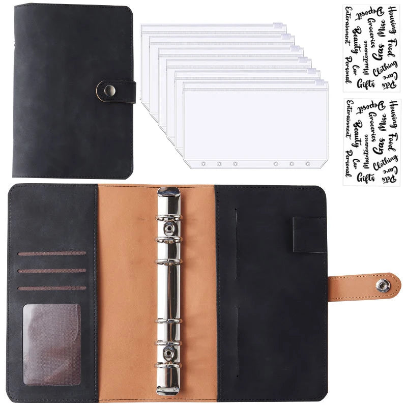 2024 A6 PU Leather Budget Binder Notebook Cash Envelopes System Set,with Binder Pockets for Money Budget Saving Bill Organizer - petguardiansupplies