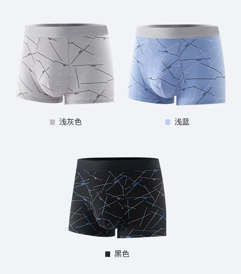 4Pcs Men's Boxer Line Printed Underpants U Convex Panties Sexy Underwear Antibacterial Breathable plus Size Men's Underwear - petguardiansupplies