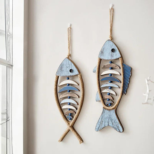 Mediterranean Wood Fish Pendant Hanging Wall Decoration Vintage Living Room Ocean Beach Theme Restaurant Bar Wall Decor - petguardiansupplies