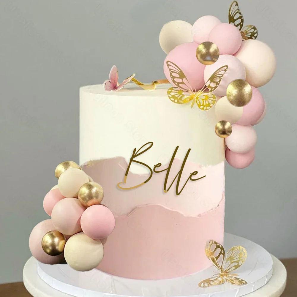 1 Set Pink Balls Cake Decorations 2-4cm Gold Boho Skin Baby Pink Cake Toppers for Birthday Wedding Baby Shower Party Cake Supply - petguardiansupplies