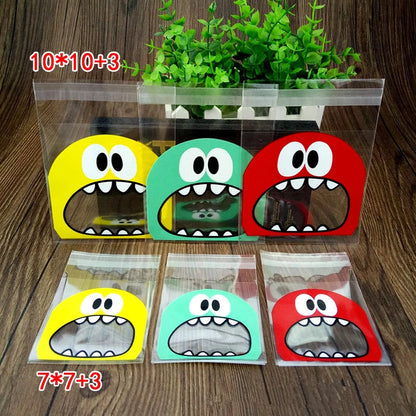 50PCS Cute Cartoon Monster Cookie Candy Self-Adhesive Plastic Bags For Biscuits Snack Baking Package Supplies Christmas Decor - petguardiansupplies