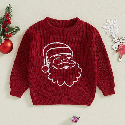 FOCUSNORM 0-3Y Autumn Winter Baby Boys Girls Christmas Sweater Santa Embroidery Long Sleeve Crew Neck Pullover Knitwear - petguardiansupplies