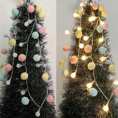 20LED Christmas Fairy Pompoms Balls String Lights Battery Powered Colorful Globe Garland Lights Garden Wedding Party Decoration - petguardiansupplies