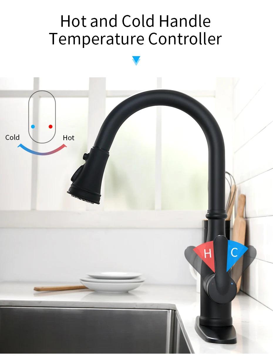 Kitchen Faucets Black Single Handle Pull Out Kitchen Tap Single Hole Handle Swivel 360 Degree Water Mixer Tap Mixer Tap 408906 - petguardiansupplies