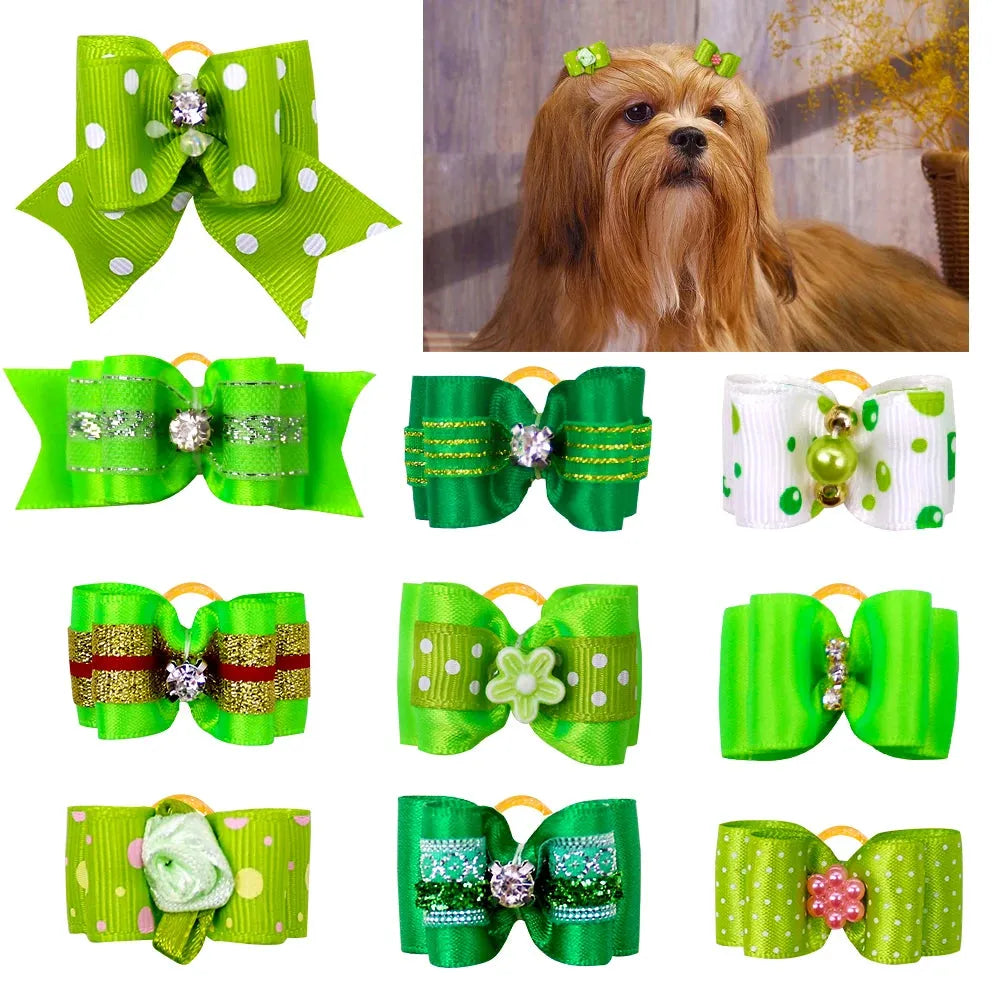 20pcs Pet Dog Cute Hair Bows with Rhinestone&Flowers Ribbon Bows Dog Hair Accessory Dog Groomining Pet Supplies - petguardiansupplies