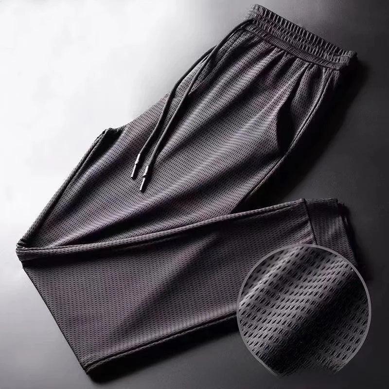 Men Summer Thin Ice Silk Pants Loose Style Workwear Casual Quick Dry Sports Pants Long Breathable High Elasticity - petguardiansupplies