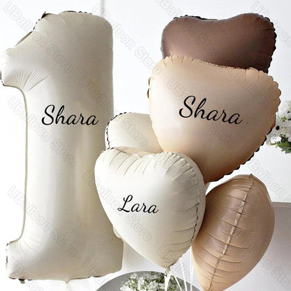 1 Set Beige Birthday Balloons Cream Beige Caramel Number 0-9 Balloon Custom Name Stickers for Birthday Anniversary Party Decor - petguardiansupplies