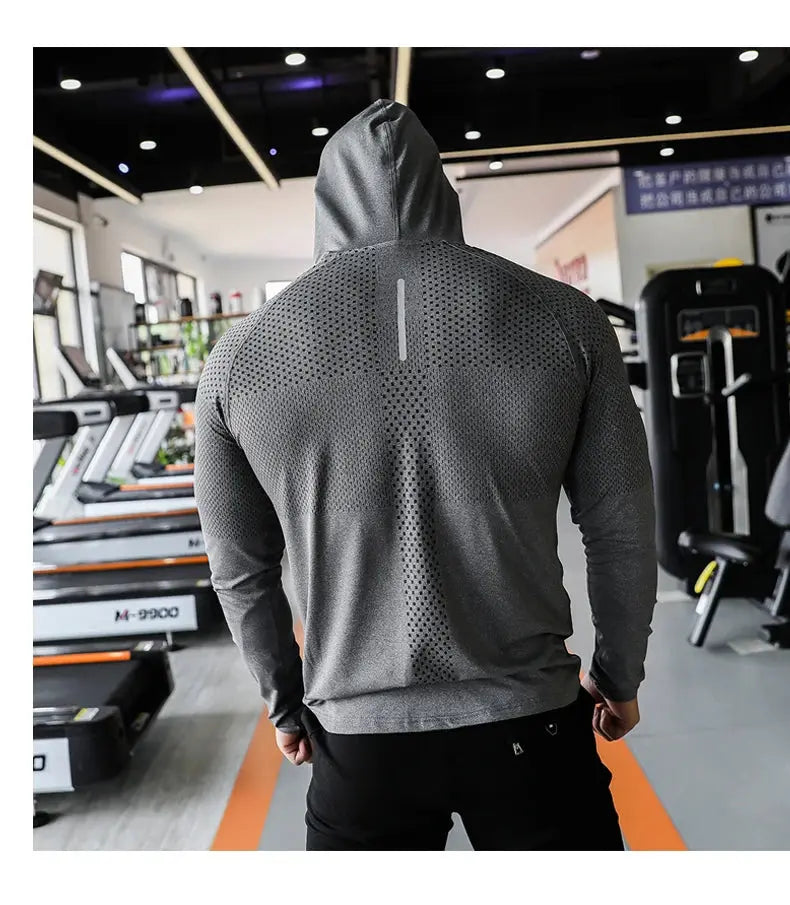 Mens Fitness Tracksuit Running Sport Hoodie Gym Joggers Hooded Outdoor Workout Shirts Tops Clothing Muscle Training Sweatshirt - petguardiansupplies