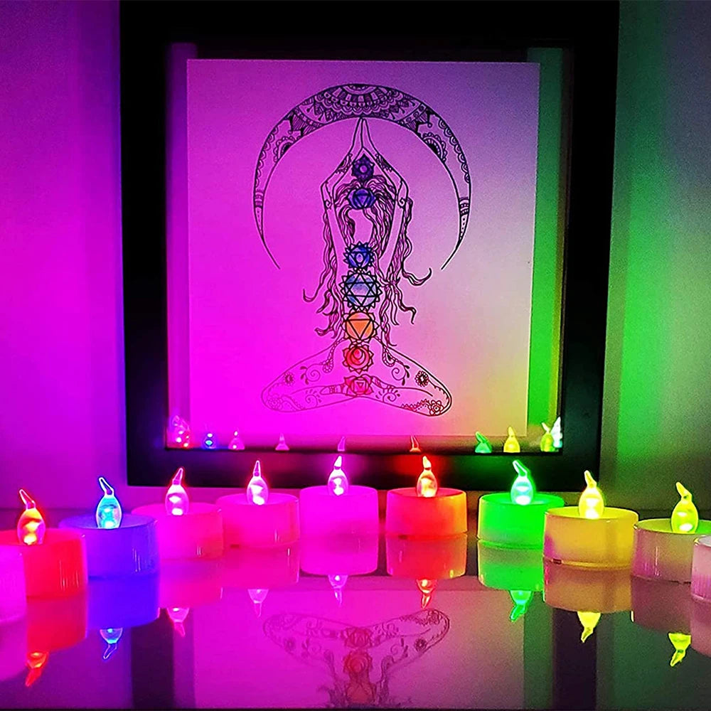 12 X LED Colour Changing Flickering Mood Tea Lights Flameless Battery Operated - petguardiansupplies