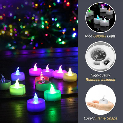 12 X LED Colour Changing Flickering Mood Tea Lights Flameless Battery Operated - petguardiansupplies