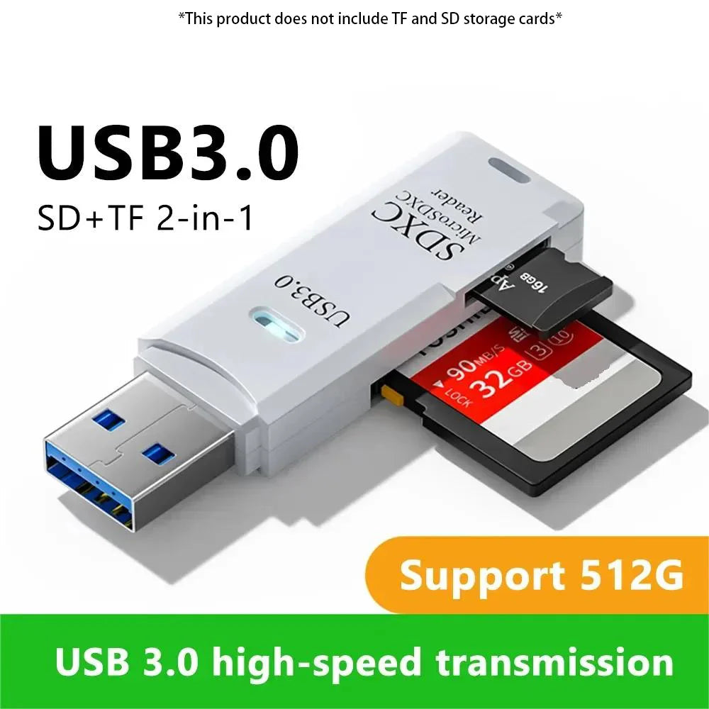 Multi Functional 2-in-1 High-speed USB 3.0/2.0 Card Reader Supports TF+SD Computer, Tablet Camera, Laptop, Car Mounted - petguardiansupplies