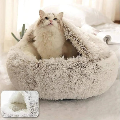 Soft Plush Pet Bed with Cover Round Cat Bed Pet Mattress Warm Cat Dog 2 in 1 Sleeping Nest Cave for Small Dogs - petguardiansupplies