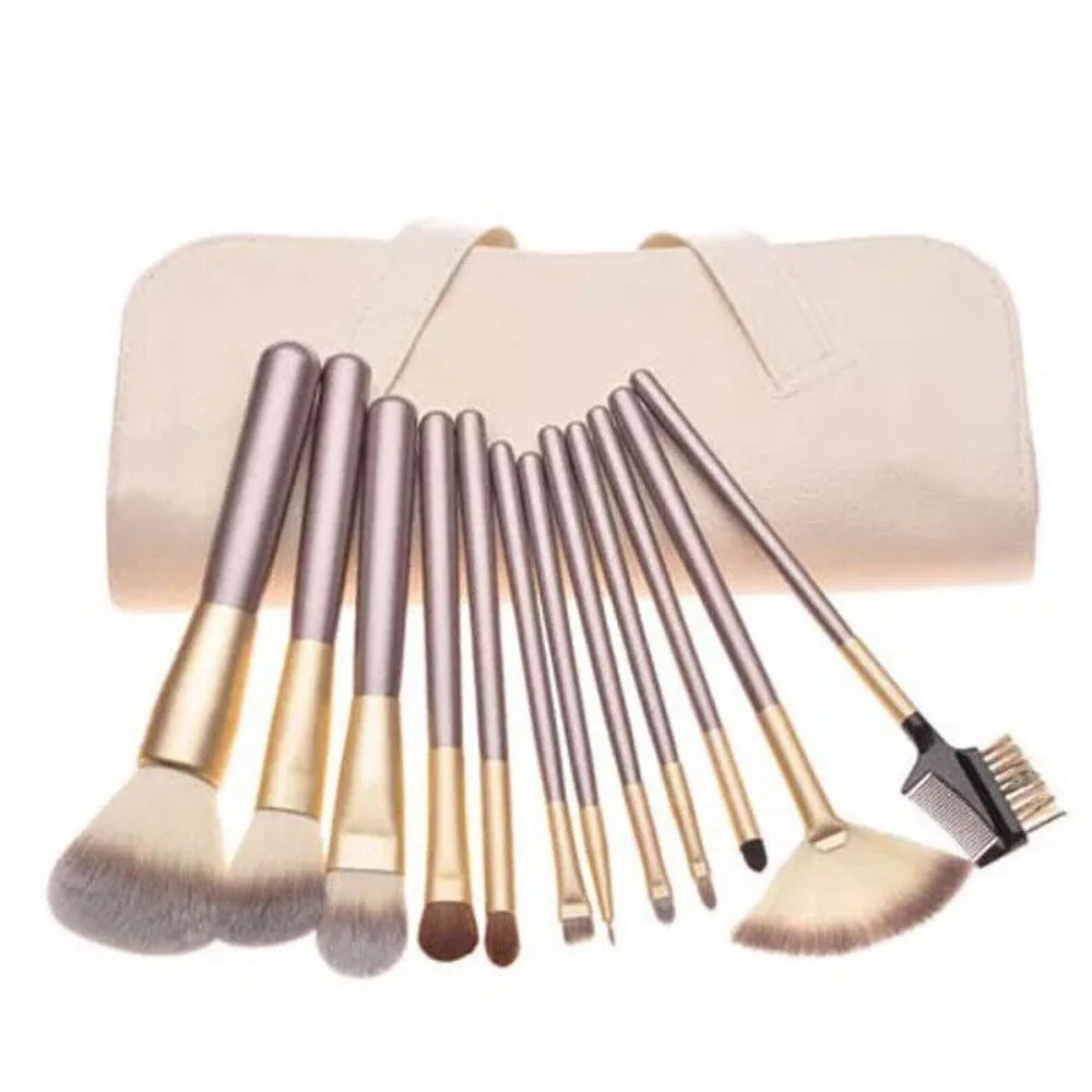 Professional Wooden Makeup Brushes Set with Leather Storage Pouch Short-haired Eyelash Brush for Women - petguardiansupplies