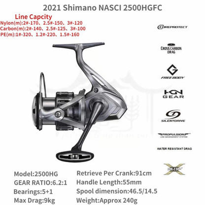 2021 Shimano NASCI FC 500 C2000 2500 2500HG 2500SHG C3000 C3000HG 4000 4000XG C5000XG Spining Fishing Reel Saltwater Fishing - petguardiansupplies