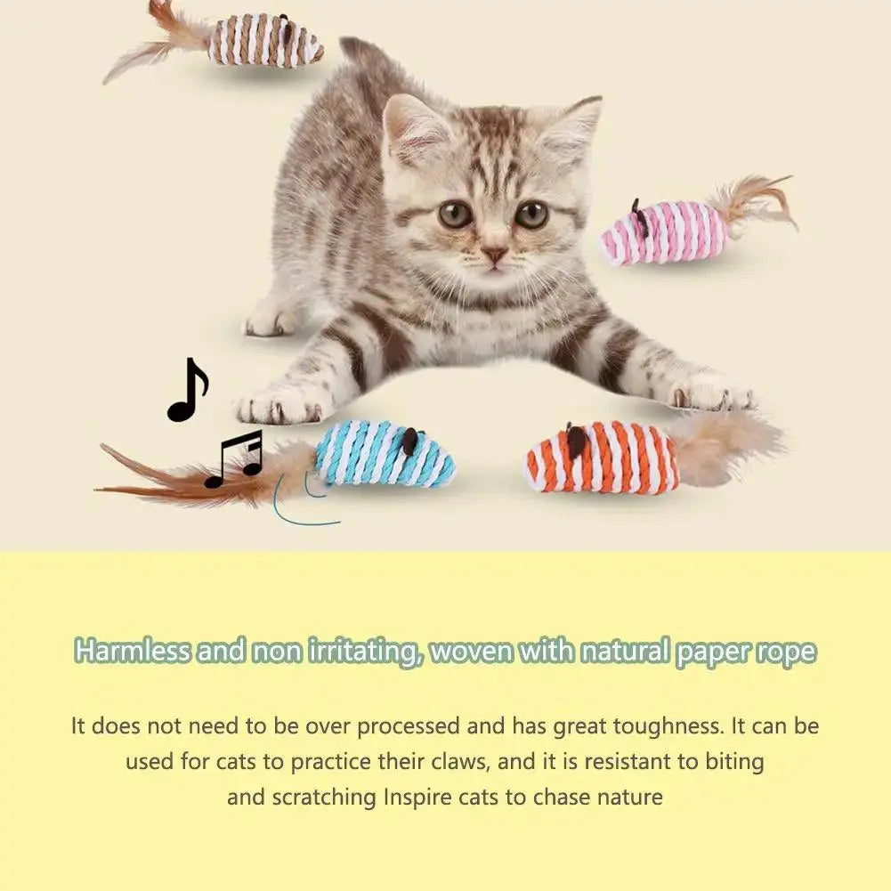 Cat Toys Pet Toys Mopping Mouse Toy Cat Plush Feather Built In Bell Natural Harmless Bite-resistant Pet Supplies For Indoor Cats - petguardiansupplies