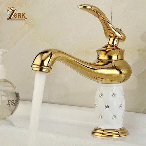 ZGRK Basin Faucets Diamond Gold Bathroom Faucet Single Handle Mixer Tap Hot and Cold Water Mixer Crane Bath Brass Mixer Tap - petguardiansupplies