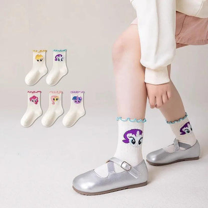 5Pcs Kawaii My Little Pony Kids Socks Pinkie Pie Fluttershy Rainbow Dash Cute Anime In Tube Socks Spring Autumn Soft Socks Gift - petguardiansupplies