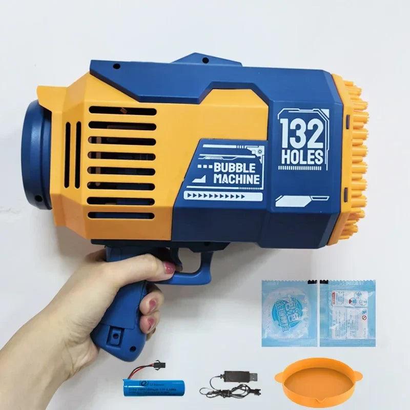 132 Holes Bubble Gun Rocket Bubbles Machine Gun Shape Automatic Bazooka Bubble Blower with Light Summer Toys for Children Gift - petguardiansupplies