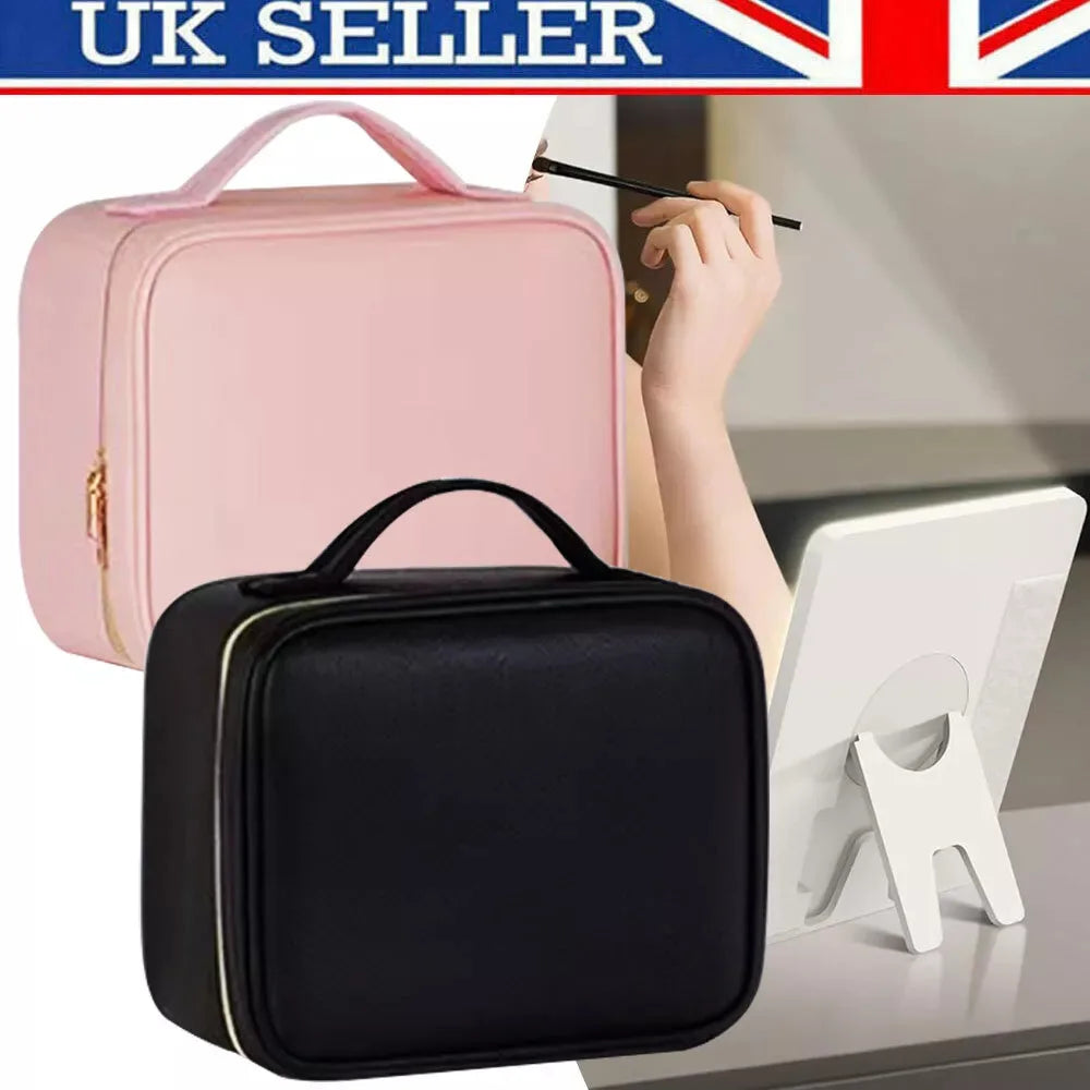 Makeup Bag With LED Mirror Vanity Case Beauty Box Make Up Travel Cosmetic Bag~UK - petguardiansupplies