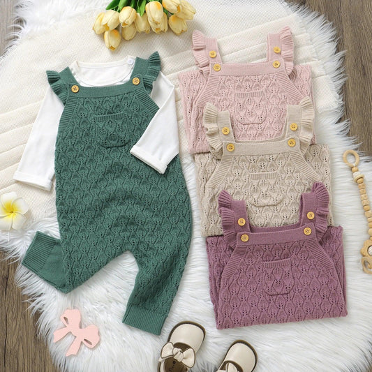 FOCUSNORM 0-18M 4 Colors Auutmn Baby Girls Boys Rompers Solid Ruffles Fly Sleeve Fall Knit Jumpsuits Overalls Sweater - petguardiansupplies