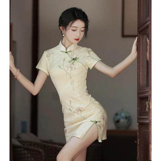 Girl's Chinese Style Cheongsam, Summer Short Dress, National Fashion, Elegant Republic of China Style, Young Style, New, 2023 - petguardiansupplies