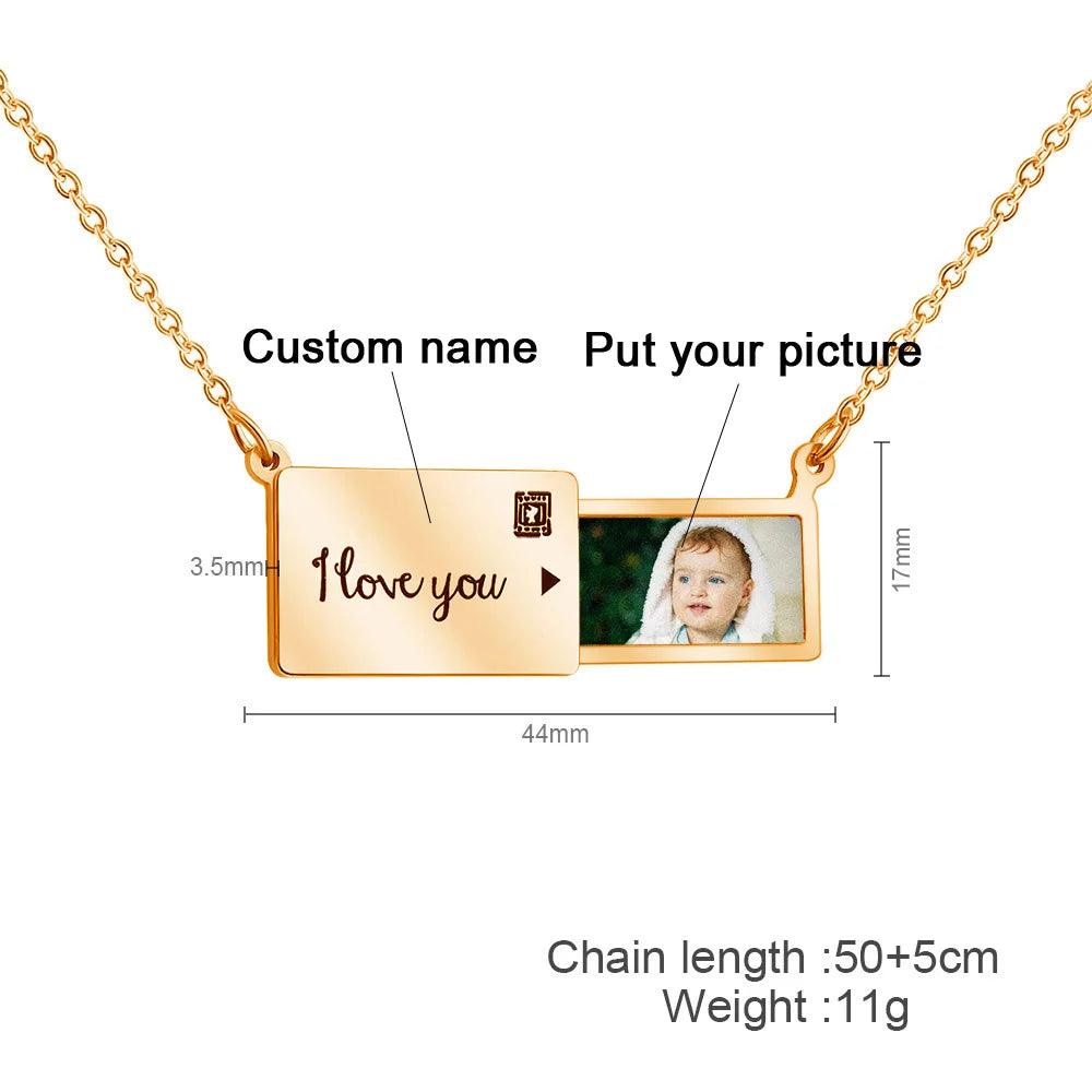 Stainless Custom Photo Message Envelope Necklace Pull-Out Envelope Pendant for Women Customized Name Jewelry Gift Mother's Day - petguardiansupplies