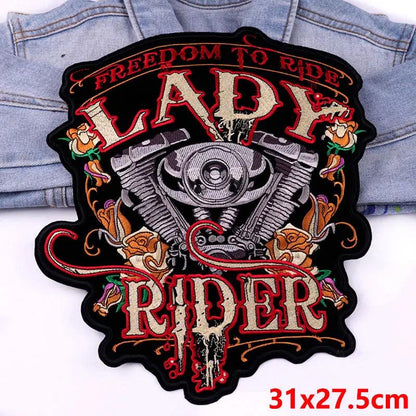 LAND FREE BRAVE Patch Large Back Embroidered Patches Motorcycle Biker Sewing Patch Iron On Patches For Clothing Jacket Jeans DIY - petguardiansupplies