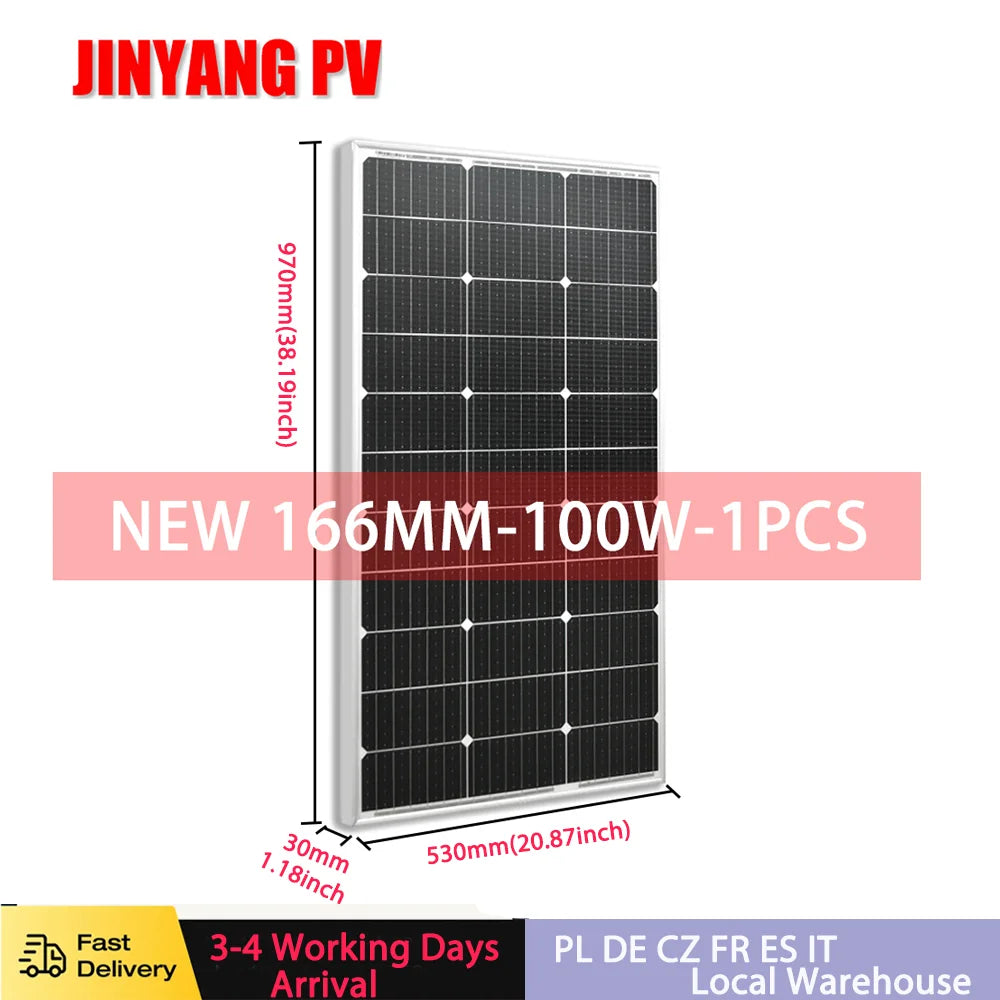 Solar Panel 100w 120w140w 160w 18V Rigid Solar Panel 25 Year Photovoltaic Monocrystalline Cell 12V Battery Charge - petguardiansupplies