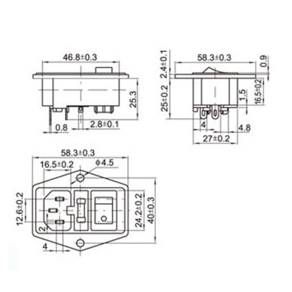 1Pcs AC-01A Power Rocker Switch IEC 3 Pin 320 C14 Inlet Power Sockets Switch Connector Plug 10A 250V - petguardiansupplies