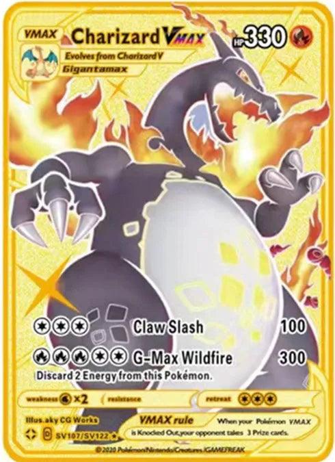 Pokemon English Metal Card Anime Pikachu Charizard Mewtwo Blastoise Vmax Shiny Letters Game Collection Card Kids Toy Gifts - petguardiansupplies