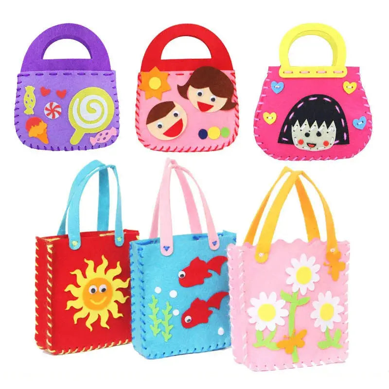 4Pcs Children Cartoon Non-woven Handicraft Toys Kids Handmade Bag DIY Animal Flower Handbags Crafts Art Sewing Toy Craft Decor - petguardiansupplies