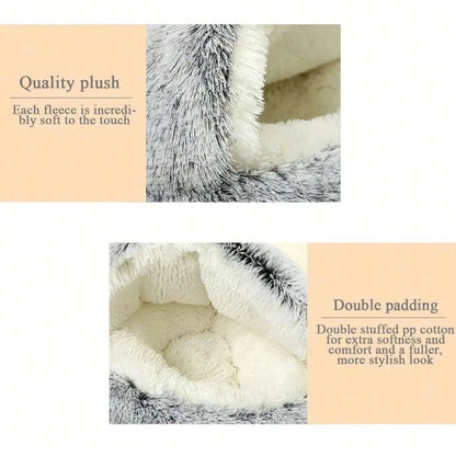 Soft Plush Pet Bed with Cover Round Cat Bed Pet Mattress Warm Cat Dog 2 in 1 Sleeping Nest Cave for Small Dogs - petguardiansupplies