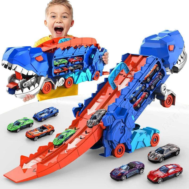 New Product Folding Dinosaur Transporter Car Competitive Game Roll To Eat Car Vehicle Racing Track With Mini Car Kid Gift Toy - petguardiansupplies