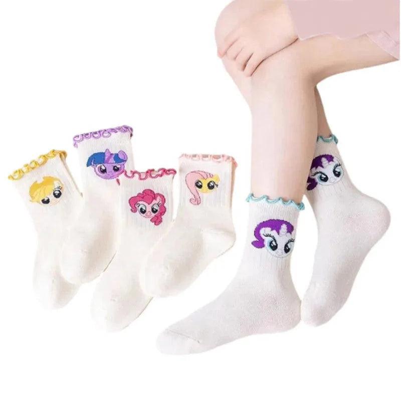 5Pcs Kawaii My Little Pony Kids Socks Pinkie Pie Fluttershy Rainbow Dash Cute Anime In Tube Socks Spring Autumn Soft Socks Gift - petguardiansupplies