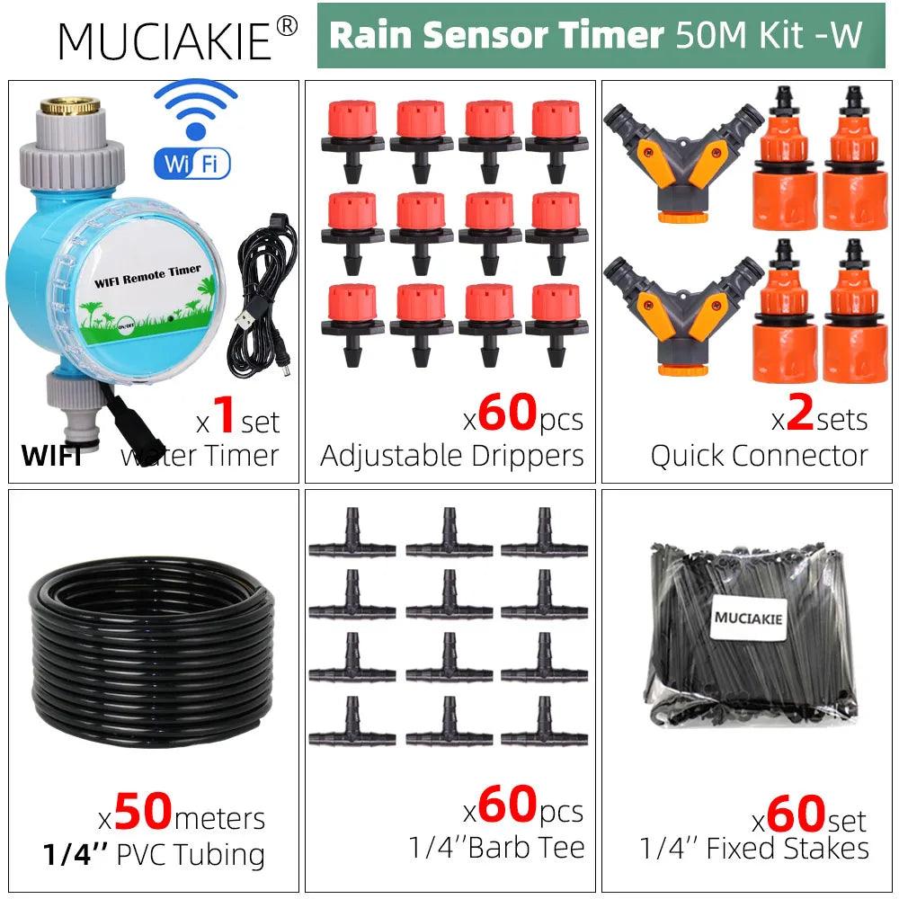 MUCIAKIE 50M-5M DIY Drip Irrigation System Automatic Watering Garden Hose Micro Drip Watering Kits with Adjustable Drippers - petguardiansupplies