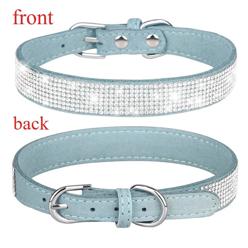 Suede Fiber Crystal Dog Collar Comfortable Glitter Rhinestone Dog Collars Zinc Alloy Buckle Collar for Small Dogs Cats XXS-L - petguardiansupplies