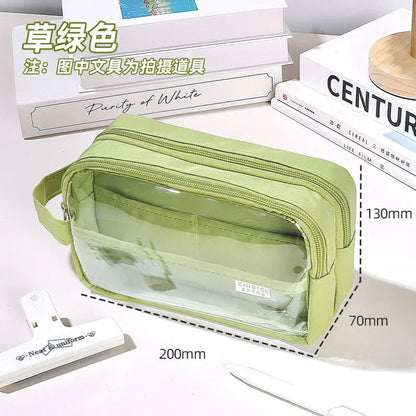 Simplicity Pencil Case for Kid Fashion Korean Solid Color Pencil Pouch Transparent Large Capacity Stationery Bag School Supplies - petguardiansupplies