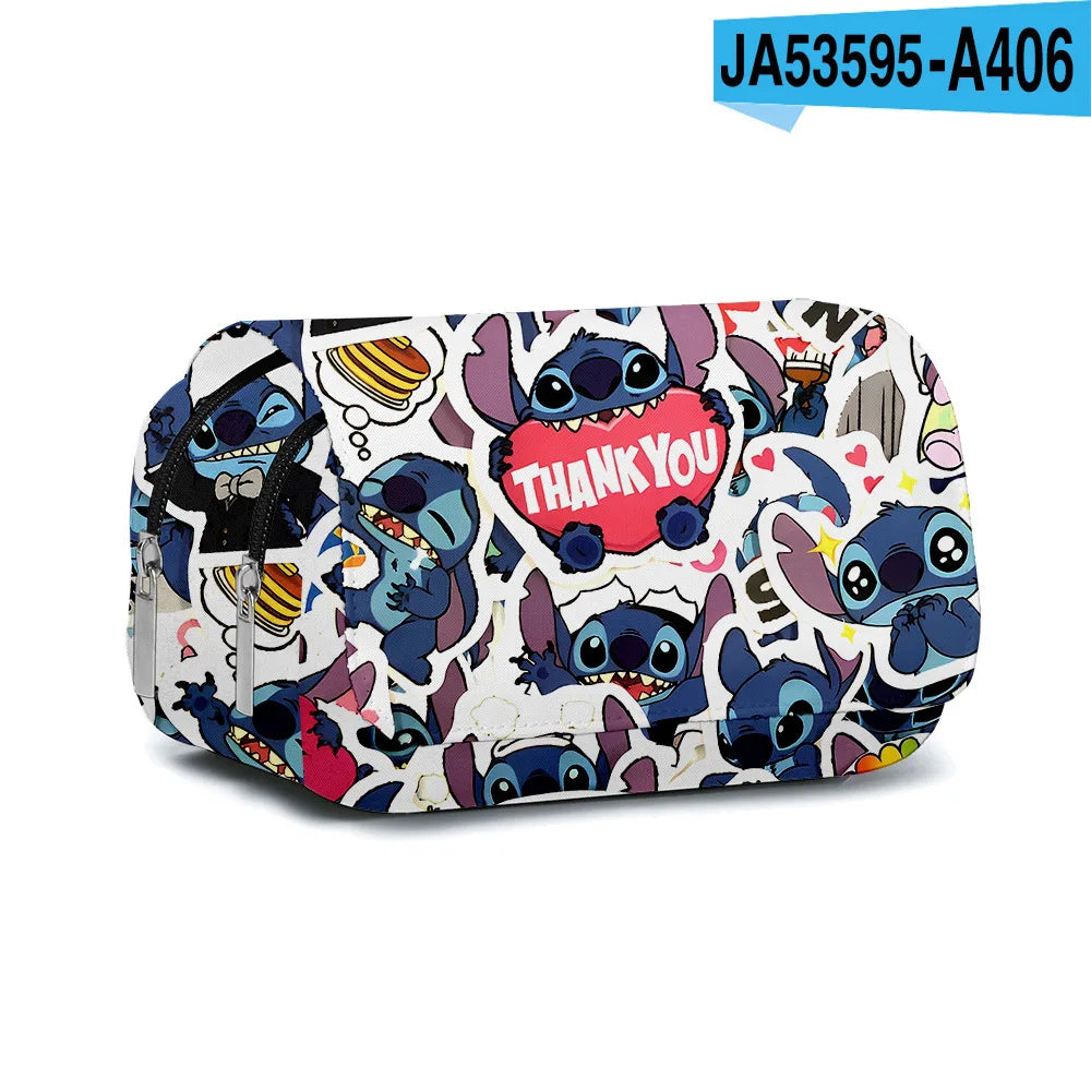 BANDAI Stitch Fully Printed Flap Pen Bag Stationery Box Cartoon Large Capacity Pencil Case Cute Anime Bags Student School Bag - petguardiansupplies